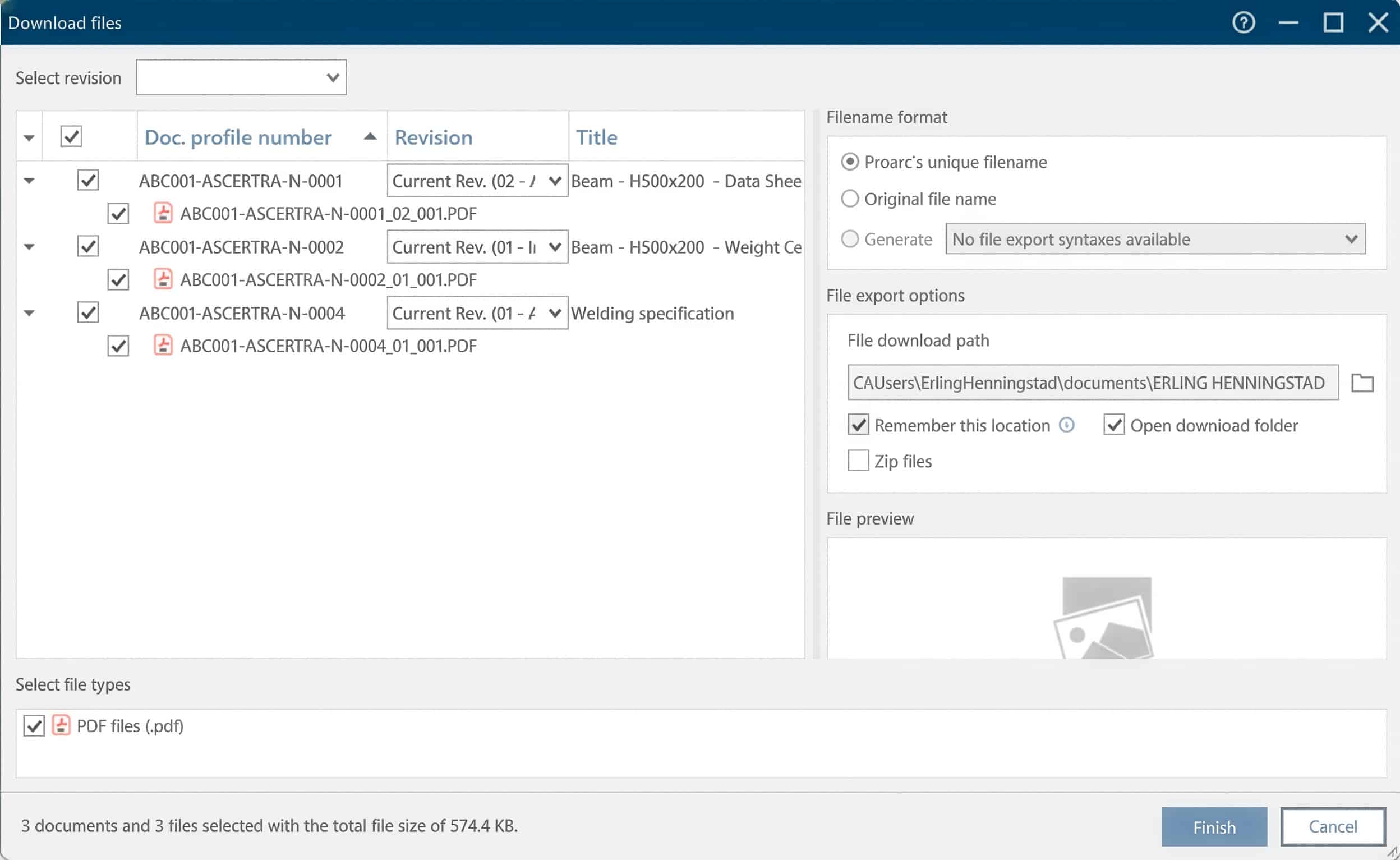 Users can make Proarc EDMS remember preferred download locations for documents between sessions in Proarc 7.6
